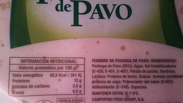 Propiedades nutricionales del fiambre de pavo
