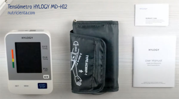 Contenido de la caja del Tensiómetro de brazo HYLOGY MD-H12