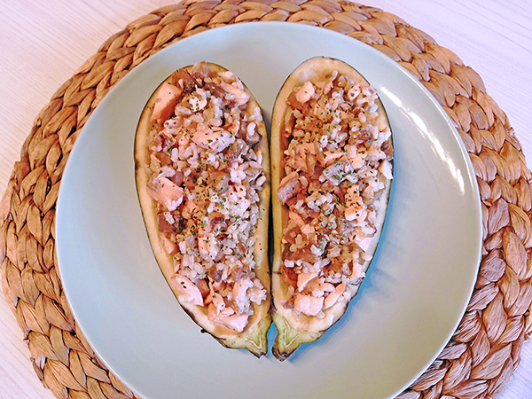 receta de berenjenas rellenas de salm?n y arroz integral con todas sus propiedades nutricionales por nutricienta